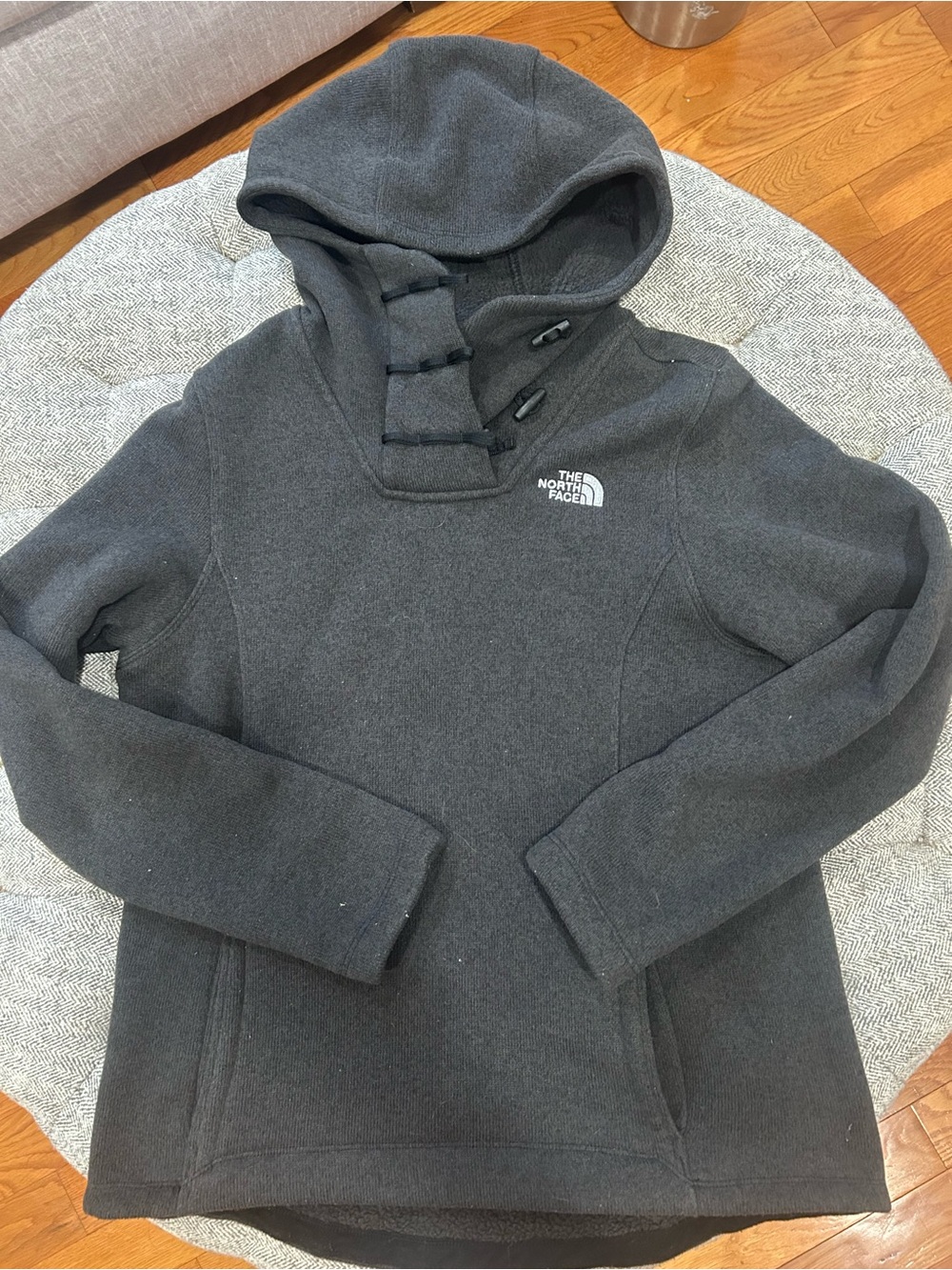 The North Face Womens Charcoal Gray Hooded Pullover Sweater- size medium